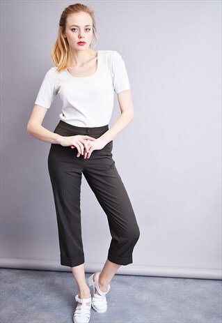 80'S RETRO SMART CLASSY DARK GREEN MINIMALIST SHORT TROUSERS