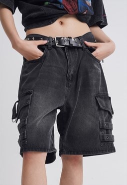 Cargo pocket denim shorts cropped skater denim pants black