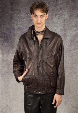 80s biker jacket in grunge style and brown color