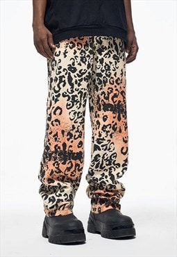 Baggy leopard jeans animal print denim pants unisex trouser