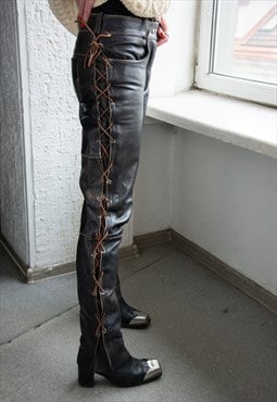 Vintage Brown Leather Biker Trousers