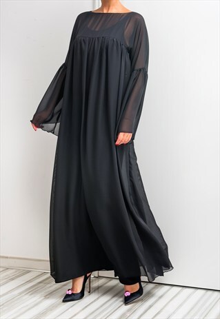 BLACK MAXI DRESS, CHIFFON DRESS, FALL DRESS
