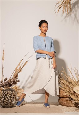 Flared wrap skirt in soft pure linen 