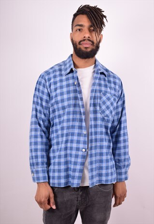 MENS VINTAGE SHIRT XL BLUE CHECK 90S