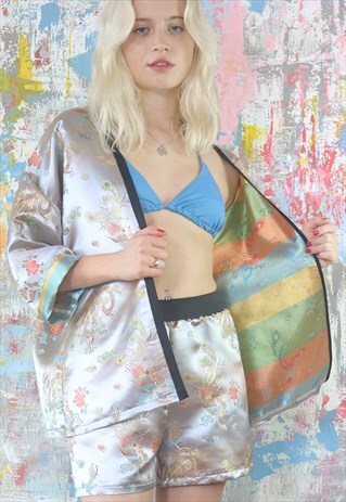 SHORTS & KIMONO CO-ORDINATES IN CHINESE DRAGON SATIN