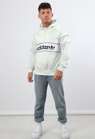 VINTAGE ADIDAS EMBROIDERED SPELL OUT 1/4 ZIP HOODIE