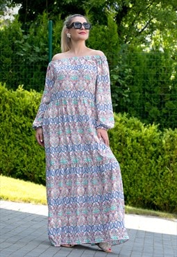 Extra Flowy Soft Viscose Maxi Dress with Long Sleeves