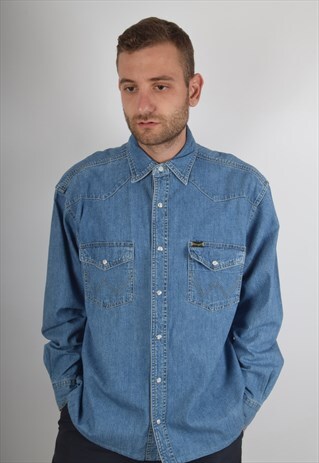 VINTAGE WRANGLER DENIM SHIRT SIZE L 90'S (1040)