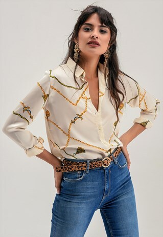 BEIGE CHAIN PATTERN BLOUSE