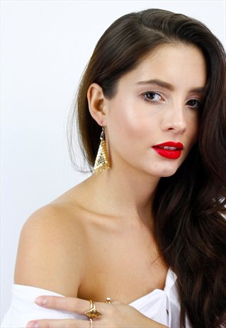 GOLD CHAIN MAIL MESH DROP DANGLE EARRINGS