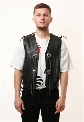 90S VTG VINTAGE RARE BIKERS LEATHER VEST 14894