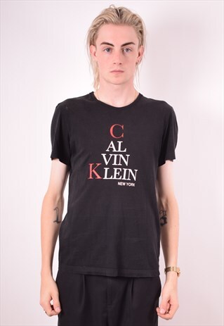 CALVIN KLEIN MENS VINTAGE T-SHIRT TOP MEDIUM BLACK 90S