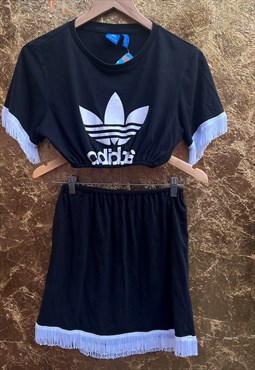 Reworked Y2K adidas crop top and skirt coordinate 
