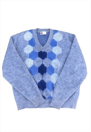 Vintage y2k Knitted Argyle Diamond V-Neck Sweater Jumper | Love Route ...