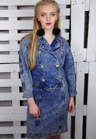 DENIM ACID WASH VINTAGE 80'S DOUBLE BREASTED DRESS