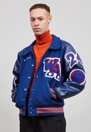 RETRO BLUE VARSITY WOOL BOMBER JACKET