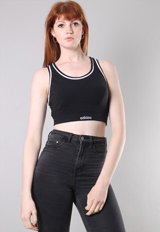 VINTAGE 90S ADIDAS BLACK CROP TOP SPORTS BRA