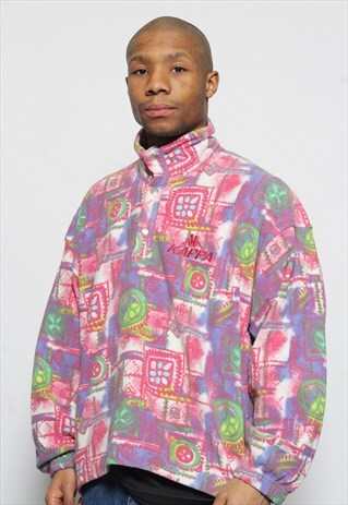 VINTAGE KAPPA 1/4 BUTTON FLEECE PINK