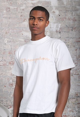 VINTAGE CHAMPION BIG LOGO SPELLOUT T-SHIRT WHITE
