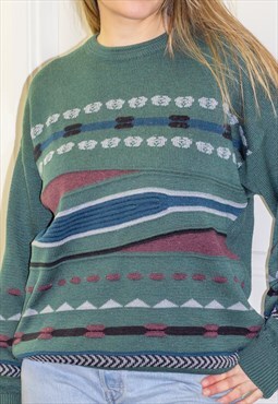 90's Pattern Knitted Cosby Style Dad Jumper