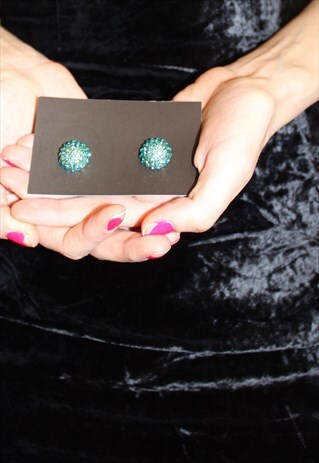 OVERSIZED LARGE BLUE GEM FUNKY EARRINGS KITSCH
