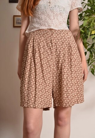 VINTAGE 80S FLORAL PATTERN SHORTS IN AUTUMN COLOURS