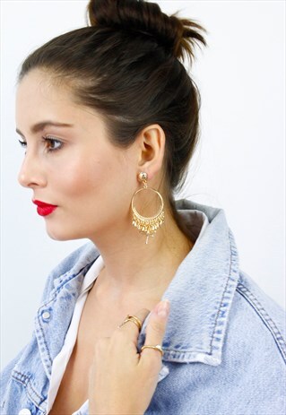GOLD HOOP CHANDELIER DRAGONFLY EARRINGS