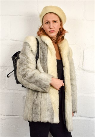 VINTAGE GREY FAUX FUR COAT