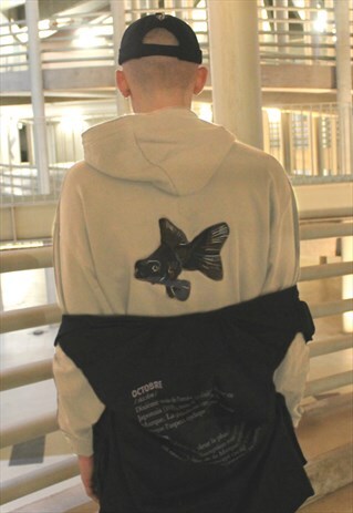 EMBROIDED FISH HOODIE (NUDE BEIGE)