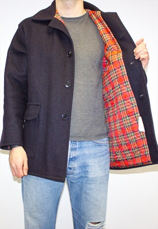 VINTAGE HEAVY QUALITY WOOL & TARTAN DUFFLE COAT