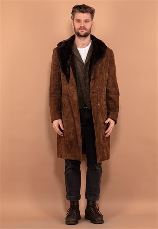 VINTAGE 70'S MEN WESTERN SUEDE COAT IN BROWN