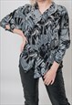 VINTAGE 70S FITTED VISCOSE BLOUSE IN ABSTRACT PRINT M