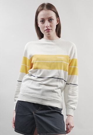 VINTAGE 80'S WRANGLER WHITE / YELLOW STRIPE SWEATER