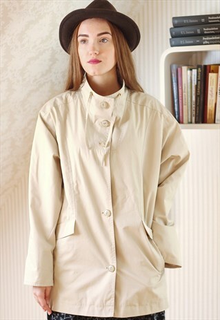 BEIGE HIGH NECK VINTAGE RAINCOAT JACKET