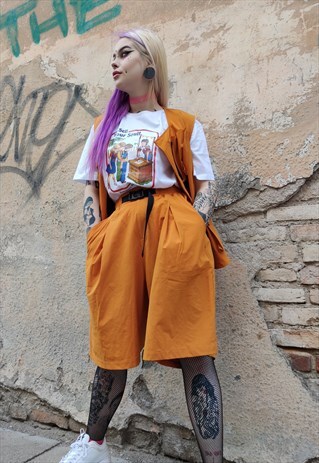 CARGO POCKET UTILITY SHORTS PREMIUM CROPPED OVERALLS ORANGE