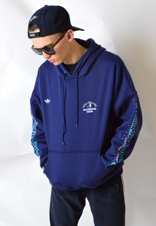 VINTAGE 90S NAVY BLUE NEW ZEALAND DROP SHOULDER HOODIE