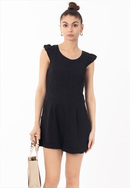 Frill Sleeve Playsuit with Low Back in Black