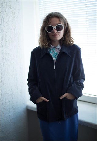 VINTAGE 90'S NAVY BLUE ZIP UP JACKET
