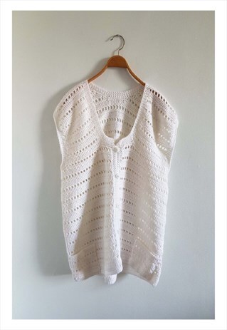 Vintage White Grannycore Crochet Sweater Vest