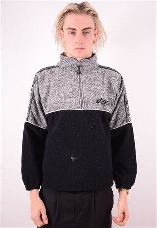 ASICS MENS VINTAGE FLEECE JUMPER SMALL BLACK 90S