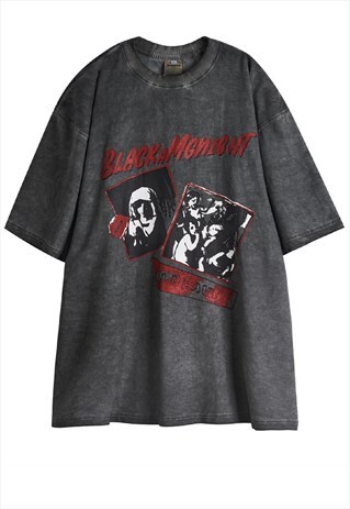 GRUNGE PRINT WASHED OUT T-SHIRT Y2K SLOGAN TEE IN ACID GREY