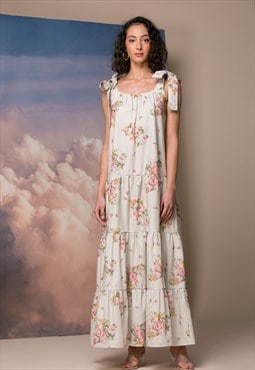 Linen Maxi Dress, Floral Boho Maxi Dress