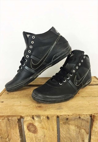 VINTAGE NIKE HI TOPS TRAINERS BLACK LEATHER