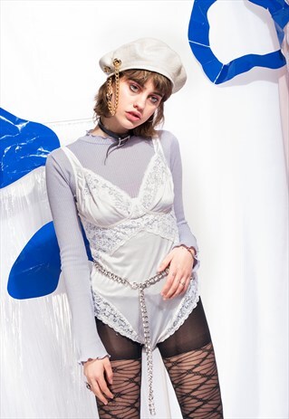 VINTAGE BODYSUIT 90S VNTG WHITE LACE LEOTARD BODY LINGERIE