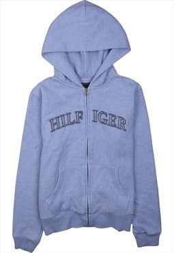 Vintage 90's Tommy Hilfiger Hoodie Spellout Full Zip Up Blue