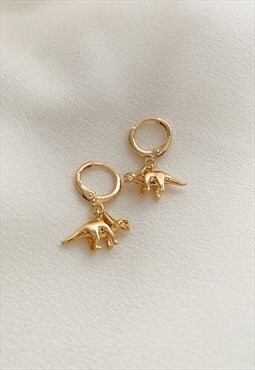 Triceratops dinosaur 18k gold huggie hoop earrings 