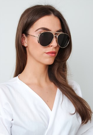 THICK FRAME AVIATOR SUNGLASSES - GOLD