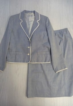 90's Vintage Suit Jacket Skirt Two-Piece Blue 