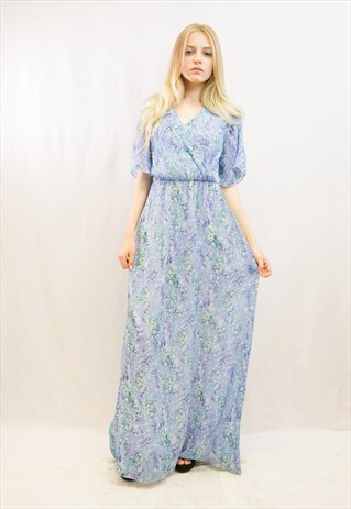 FLORAL PRINT WRAP CHIFFON MAXI DRESS