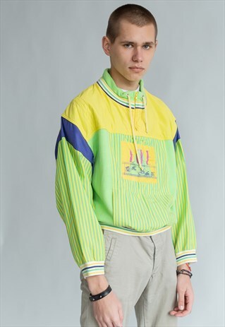 VINTAGE 80S FUNKY WINDBREAKER JUMPER IN YELLOW